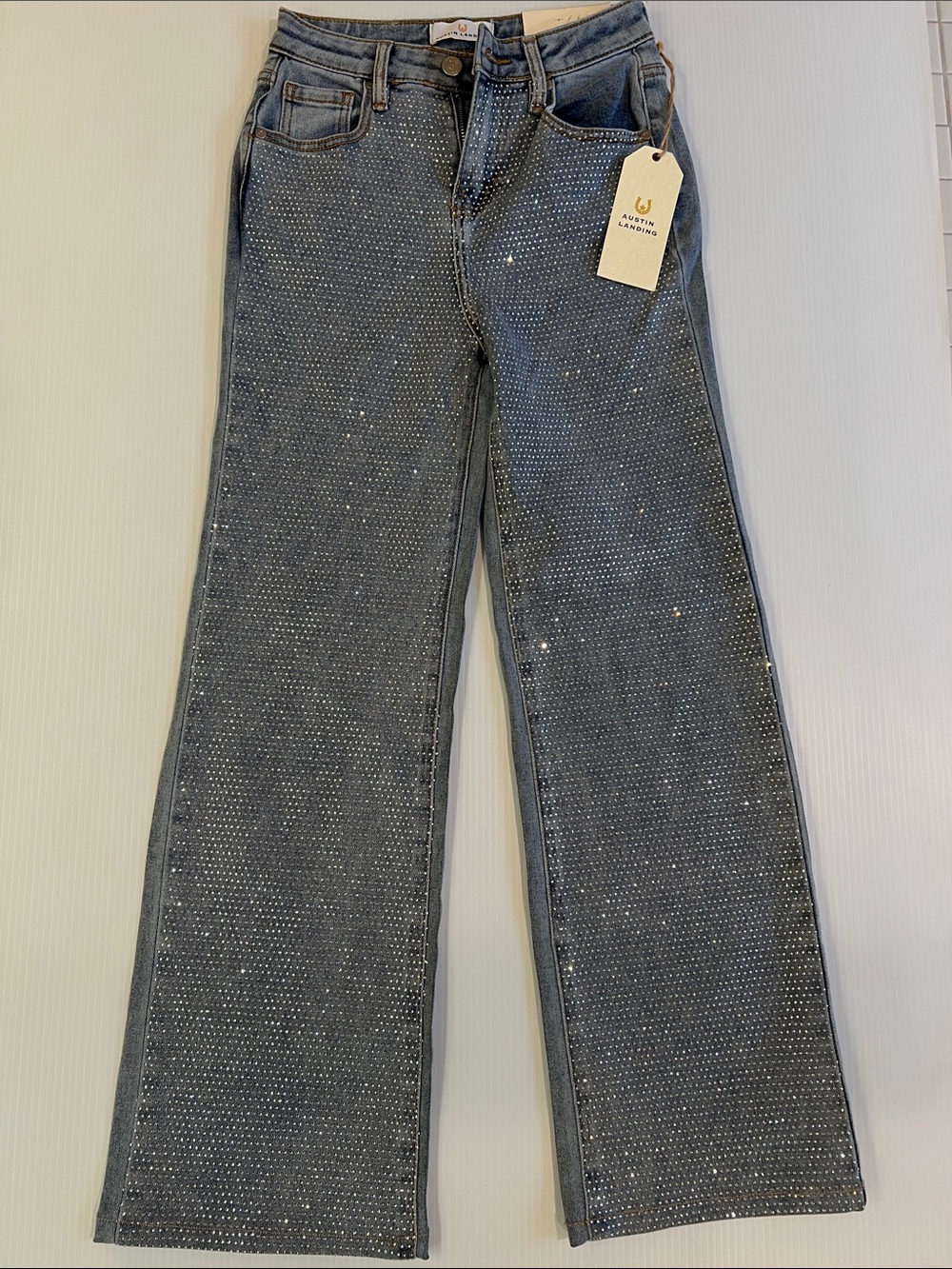 New Austin Landing Women’s Embellished Blue Wide-Leg Jeans in Size Small/ Size 1